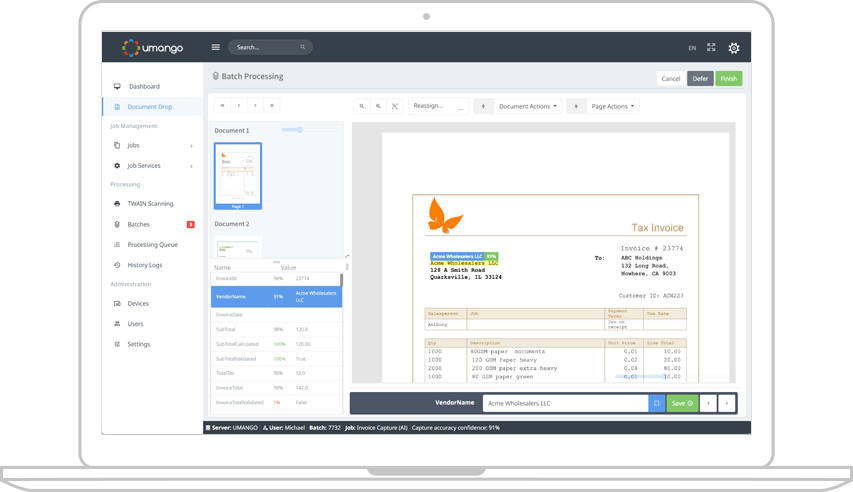 Screen shot of Umango processing a batch